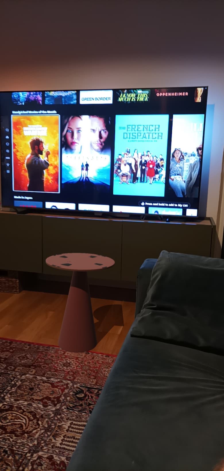 Virtualdom AR placement with the rotation handle visible under the side table.